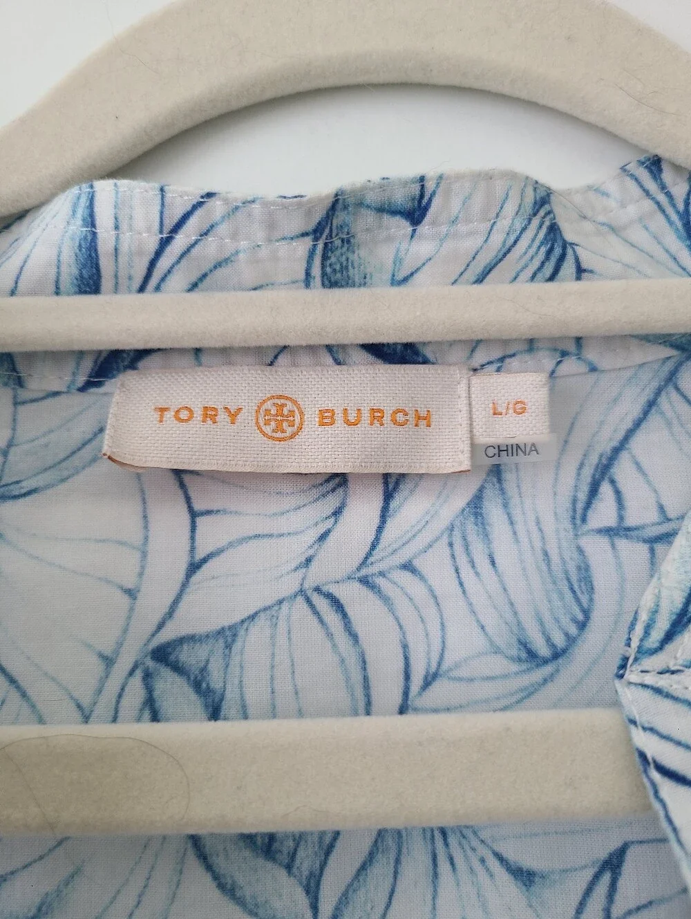 Tory Burch Stephanie Ellora Tunic Blouse In Blue And White Leaf Print